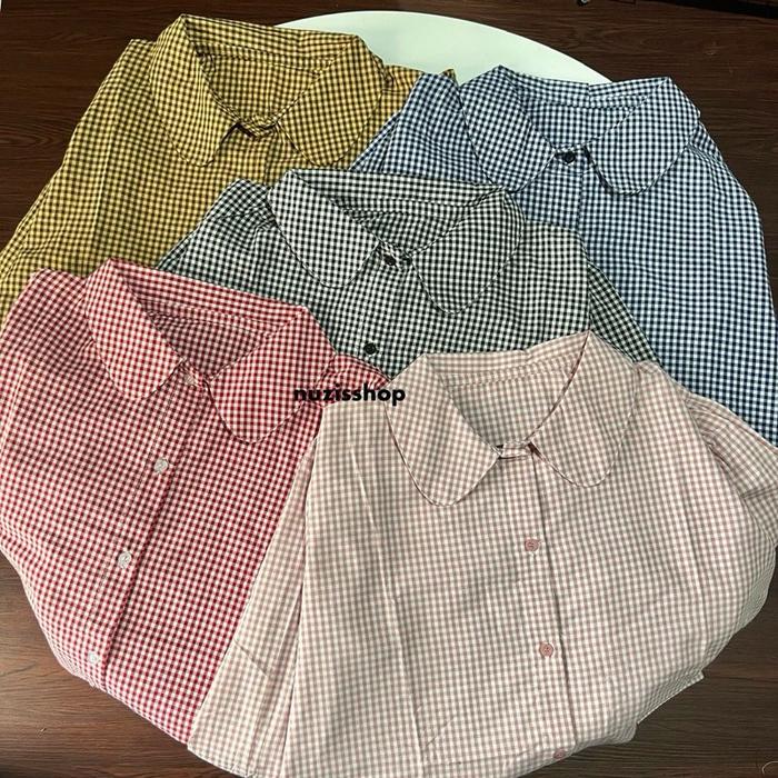 NUZI - Enola Kemeja Kotak Katun Boxy Shirt Oversize