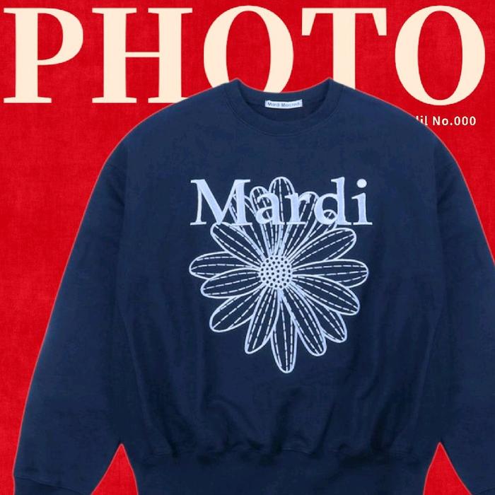 CN KOREA MARDI NAVY SABLON Sweater Wanita dengan Desain Bunga Pink dan Tulisan Mardi untuk Gaya Sant