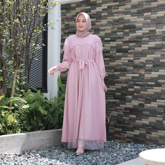 SISILIA ADA JUMBO GAMIS MIRA MAXY DRESS JASMINE BROKAT POLKA DOTTY | GAMIS REMAJA PREMIUM JARING TIL
