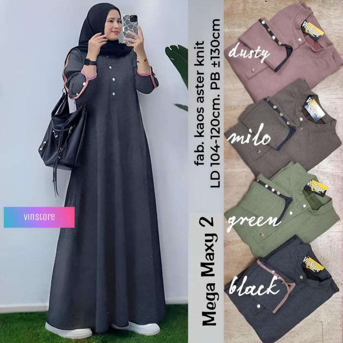 Vinscore Baju Wanita Gamis Kekinian Mega Maxy 2 Muslim Dress Hijab Syari Tunik Batik Blouse Atasan H