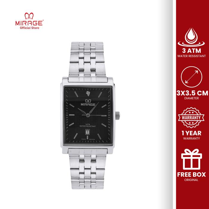 Mirage Watch - Jam Tangan Pria Analog Kasual Segi Klasik Kasual Anti Air Steel Silver 8667 M
