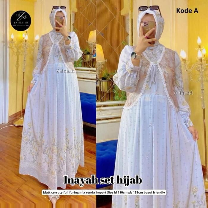 Set Hijab dan Gamis INNAYAH untuk Wanita Muslim - Dress, Syari, Airflow, Pesta, Dewasa, Lebaran, Rem