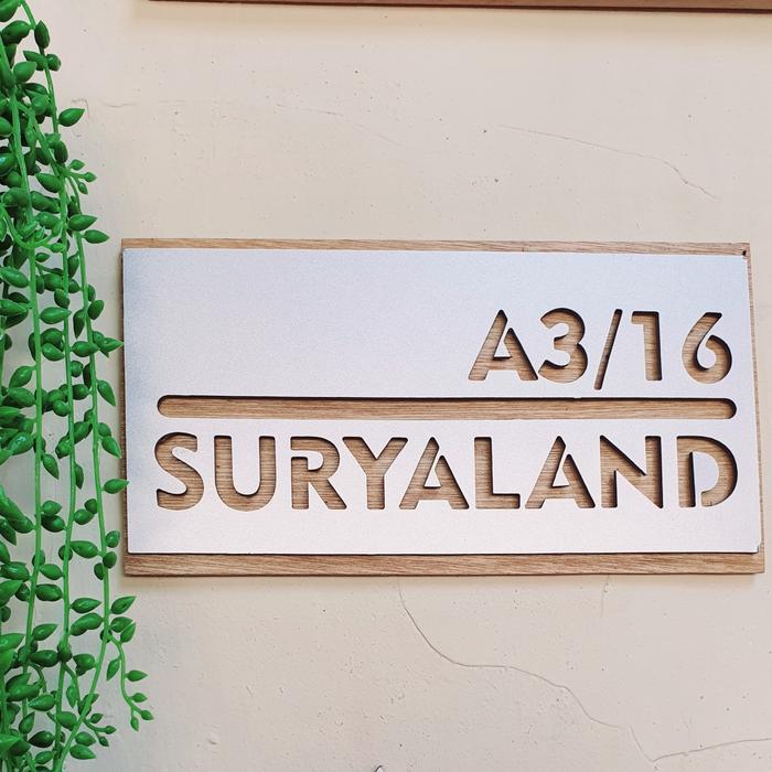 (EM) nomor rumah vintage 2 layer ACP dan kayu