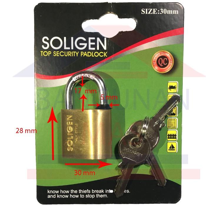 Gembok Soligen Per 30 mm Pendek Kuningan Gembok Koper GEMBOK KOMPUTER GEMBOK ANTI MALING ANTI BOBOL