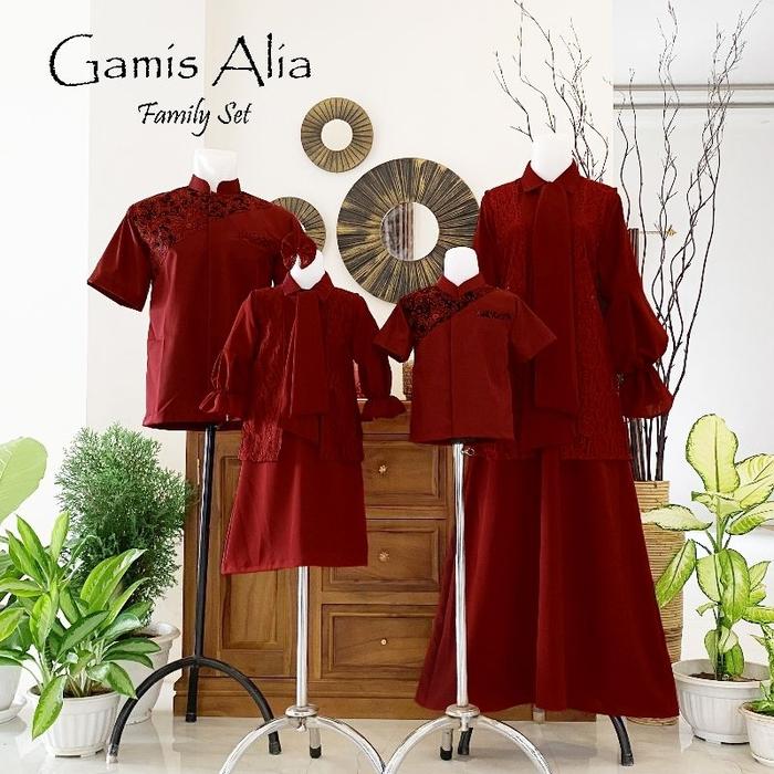 gamis alia set family warna merah maroon/gamis couple/gamis keluarga/gamis lebaran kekinian/gamis co