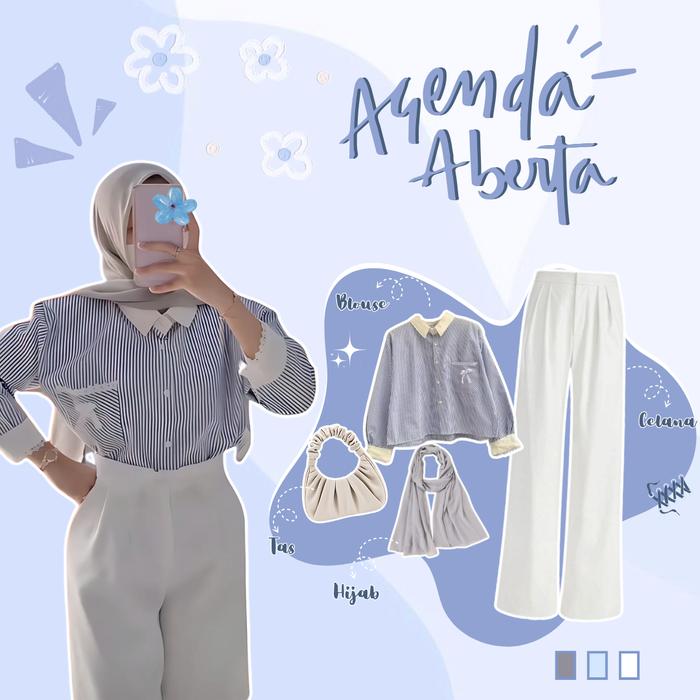 Oneset Wanita OOTD Hijab Kekinian(Blouse+Celana+Hijab+Tas)
