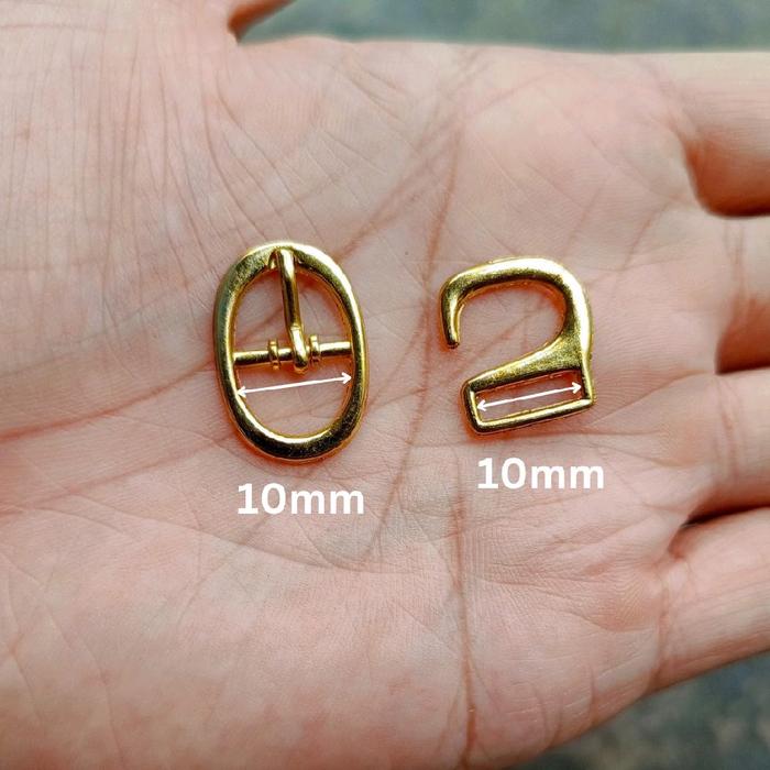 Sepasang Gesper Pengait Aksesoris Sandal Sepatu Wanita 10mm Emas Oval PP