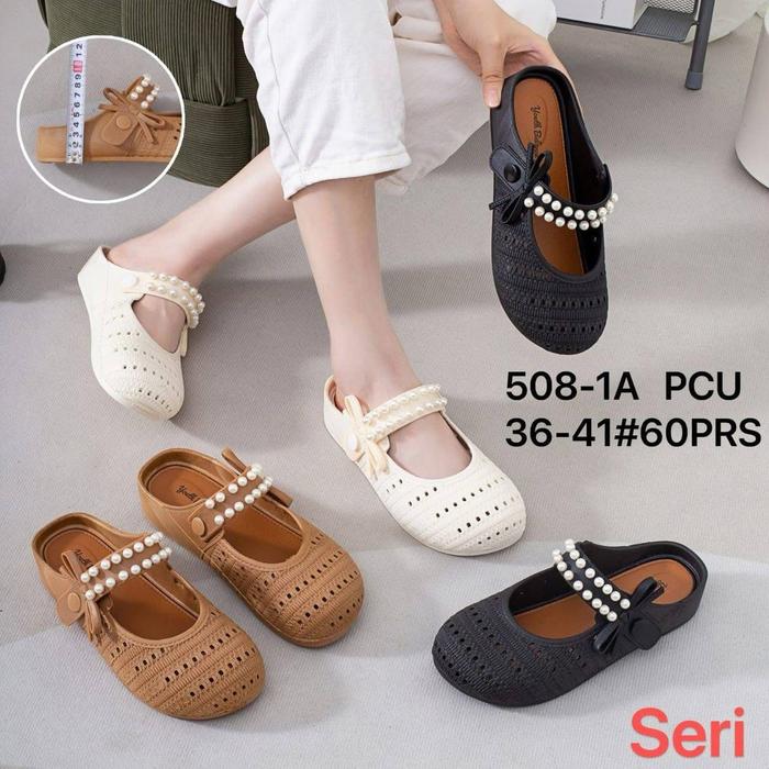 Sepatu Slip On Model Mary jane Wanita- Flat Shoes Mutiara Karet Cewek Kekinian FLD 8802 Jelly Import