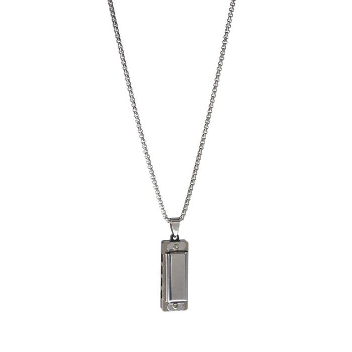 Kalung Rantai Kotak Liontin Harmonika Mini Stainless Steel Unisex Viral