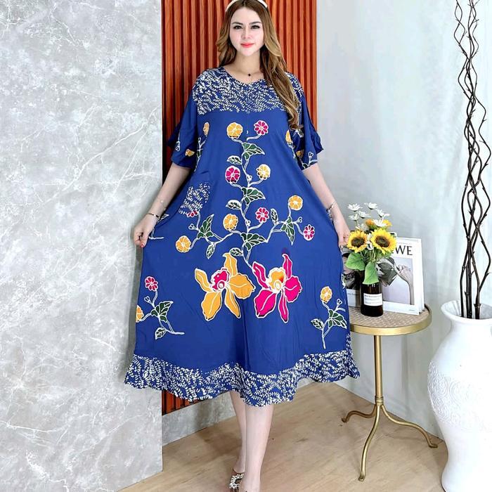 Istimewa Dastercap Rayon Jumbo Premium LD 130 Tebal Payung Nyaman Busui Motif Dress Pendek Batik Kai