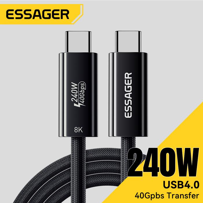 Essager 240W USB Type C Cable USB4.0 40Gbps 8K 60Hz For iPad MacBook Laptop 5A PD3.1 Ultra Fast Char