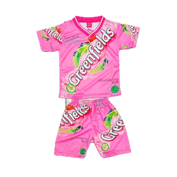 Greenfields Baju Anak Laki-laki Strawberry Milk Setelan Pink dengan Desain Menarik dan Nyaman