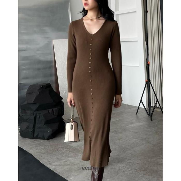 ECINOS - Natasha Knitted Dress - Espresso, Midi