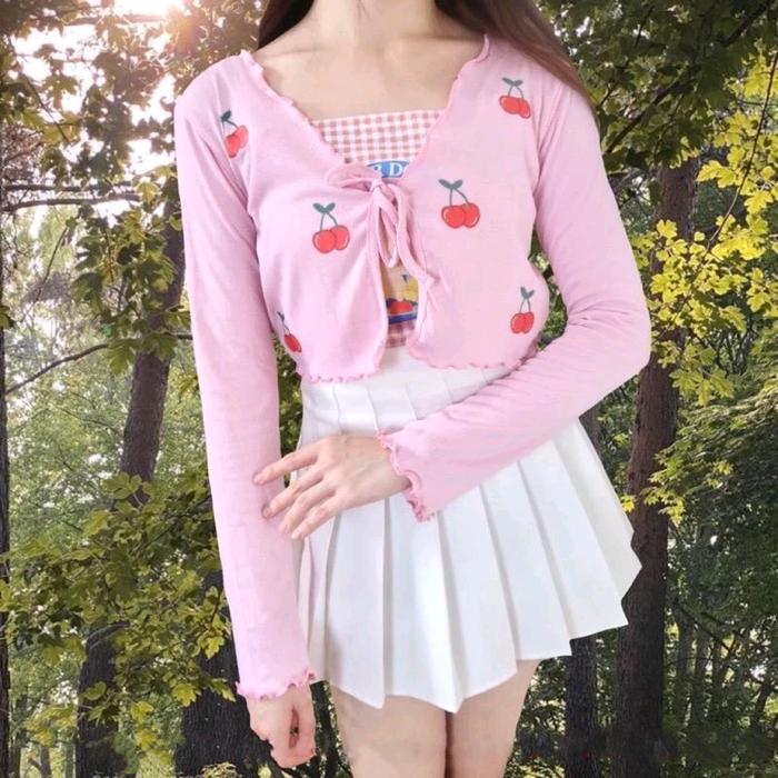 Cardigan Cherry RIB Knitted (LD 88, PJ 35) Kardigan Wanita Rajut Cardigan Crop Top Remaja Cardigan K