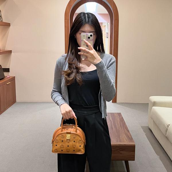 Tas MCM ANNA MONOGRAM COGNAC TOP HANDLE BAG WITH LS 100% ORIGINAL