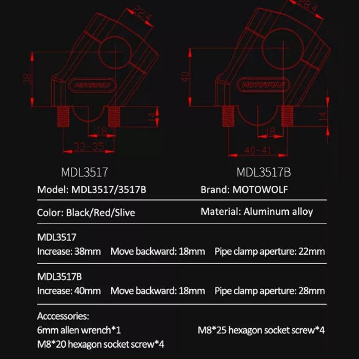 READY STOCK Raiser Motowolf Peninggi Stang Raiser Mundur CNC Almunium Alloy Ori