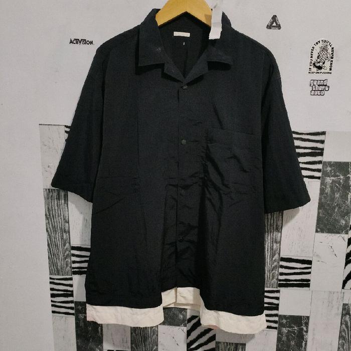 Kemeja GU model Open Collar warna Hitam size Besar
