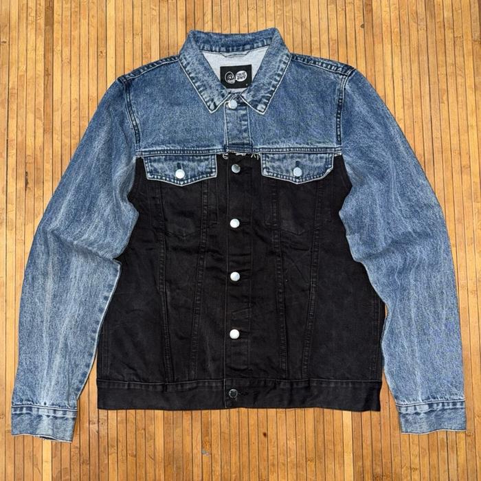 CHEAP MONDAY COLOR BLOCK STRETCH STAPLE DENIM JEANS TRUCKER JACKET