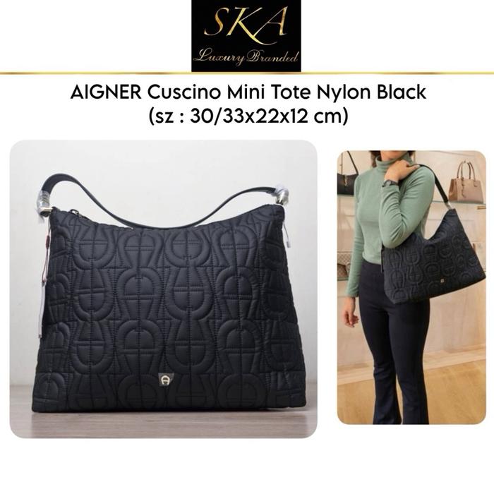 Aigner Bag Cuscino Logo Nylon Hobo Black
