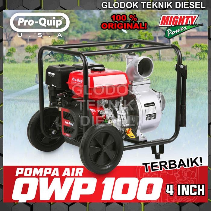 Proquip Mesin Pompa Air Bensin Alkon 4" INCH + RODA Waterpump QWP 100 QWP100 ORIGINAL TERBAIK