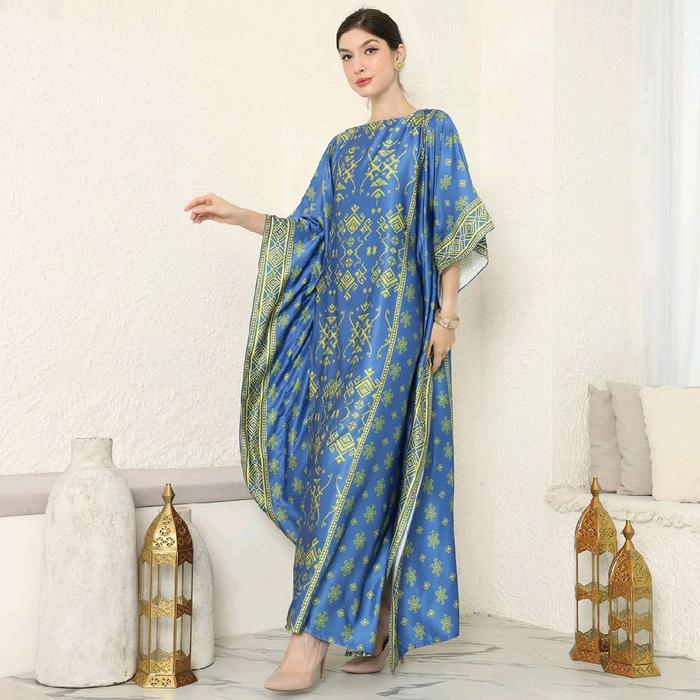 Dress Blue Lime Songket | Kaftan Biru Lime Songket | Kaftan Premium | Kaftan Modern | Kaftan Jumbo |