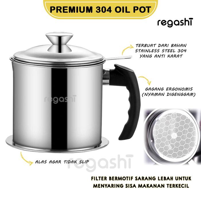Regashi Premium 304 Oil Pot | Wadah Saringan Minyak Goreng | Kitchen Oil Pot Honeycomb Style | Tempa