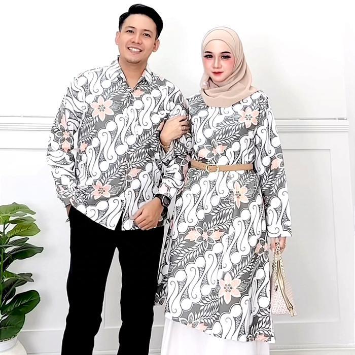 Super Jumbo Tunik | Batik Couple Cantik Kekinian Bunga Muslim | Kemeja Lengan Panjang Katun | Atasan