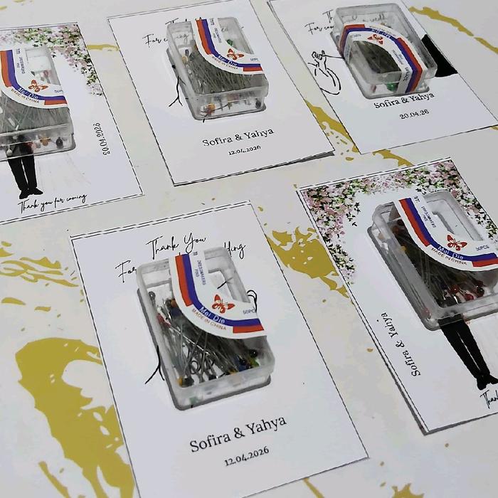 Souvenir wedding jarum pentul bisa custom kartu ucapan