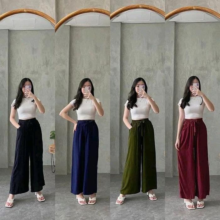Paket Hemat Celana Kulot Polos Rayon Twill Premium Tebal 4PCS