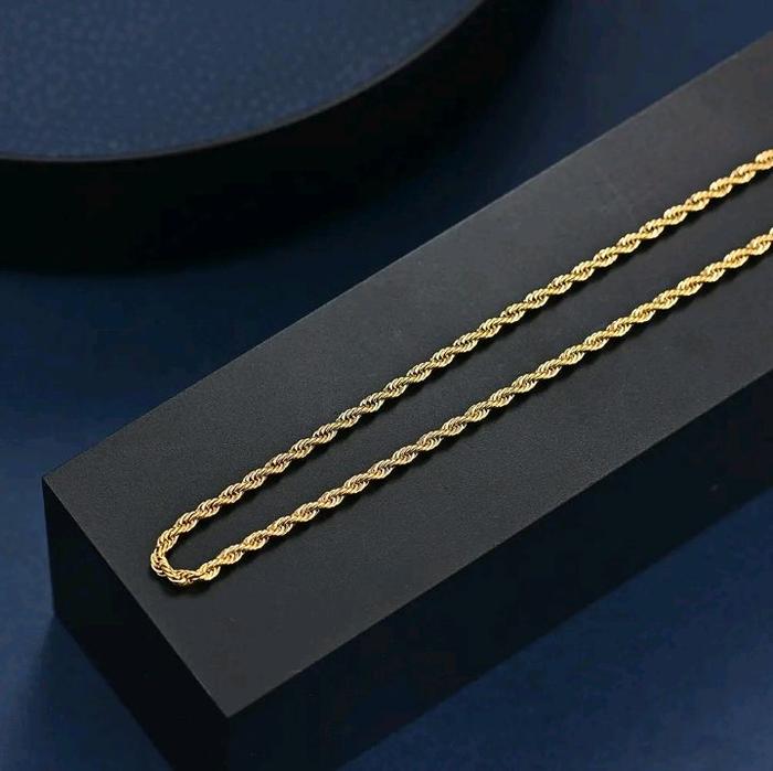 Kalung Rantai Titanium Model Tambang Emas Imitasi warna Silver Dan Gold Panjang 45cm, 50cm, Dan 60cm