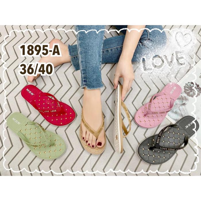 Sandal Jepit Jelly Wanita Tali Love Tatak Love Hati Gold Cantik Elegan Murah Impor MGR Morego Mokaya