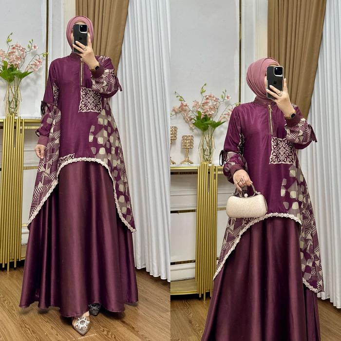 Gamis Susan Bahan Biba Motif Batik Premium Kombinasi Polos Elegan Model Gamis Bini Orang Dress Pesta