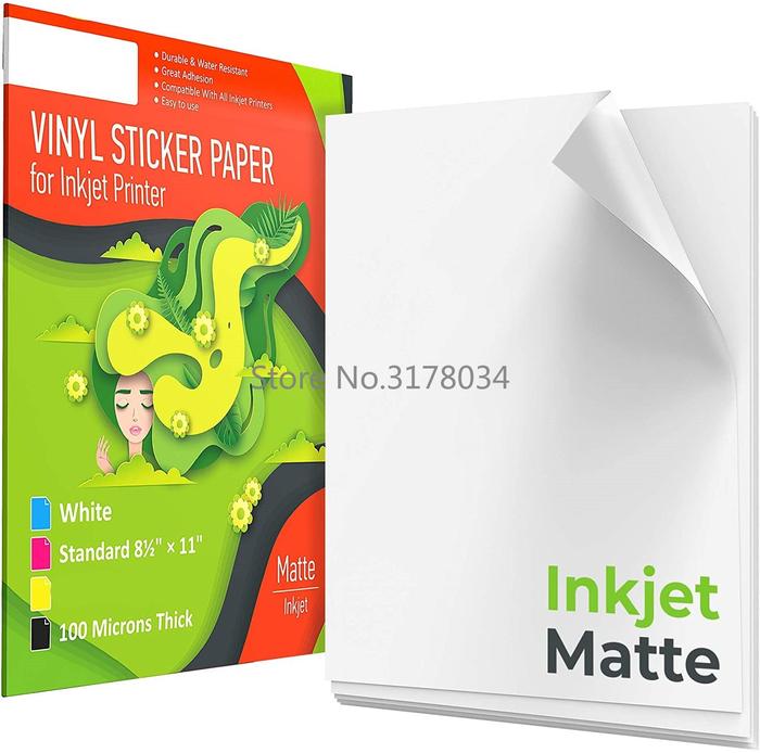 50 Sheets A4 Vinyl Sticker Paper for Inkjet Printer Matte White Self