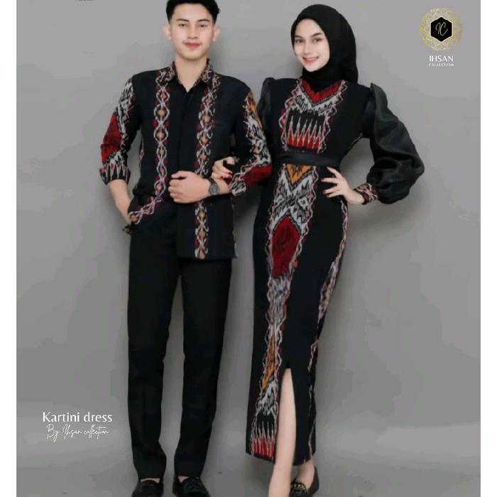 Ihsan Collection Dress dan kemeja tenun motif kartini ( Baju lebaran 2025, Baju Couple pasangan, Cou