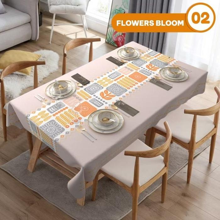 ALT - Taplak Meja Makan Tahan Air Ukuran 137x183cm Desain Modern Bunga 4 - 6 Kursi _ Taplak Meja Rua