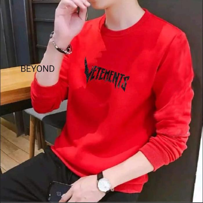 Kaos Atasan Pria Dewasa Lengan Panjang Motif Vetements Kekinian Kaos Long Sleeve Crewneck Pria Sablo
