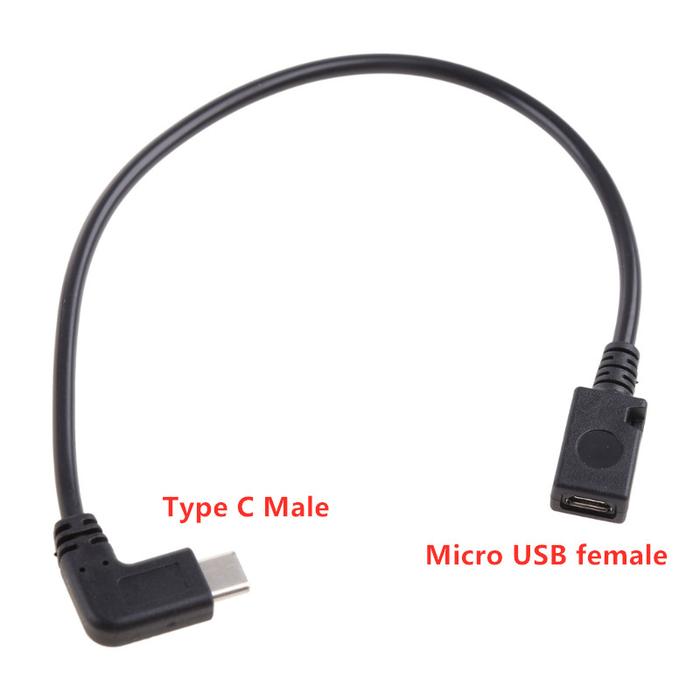 1PC Micro USB to Type C Micro USB Data Cable 90 Degree Right Angle USB-C Male to Micro USB Female Co