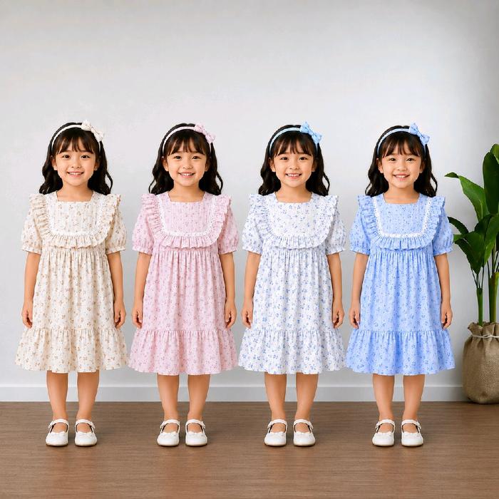 BUBU fashionkids - HAGIA Dress Anak Perempuan Motif Coquette 1-5 Tahun Bahan Lady Sofia