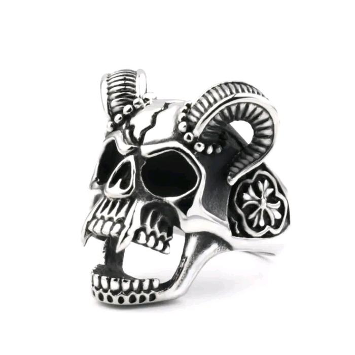 Cincin Kasual Desain Tengkorak Kepala Domba / Sheep Head Skull (Model Terbuka) Hadiah