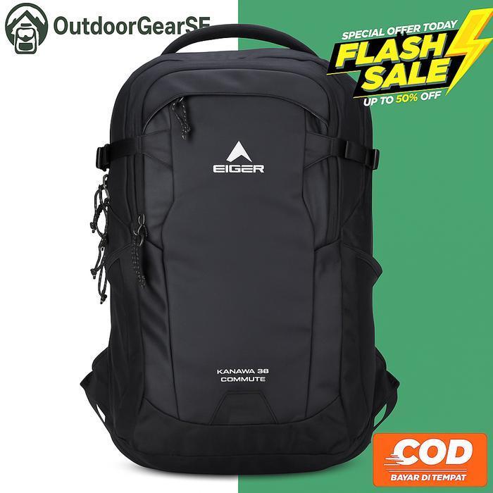 Tas Ransel Eiger Kanawa 28L Laptop Backpack, Warna Hitam, Muat Laptop 15 Inch, Anti Air