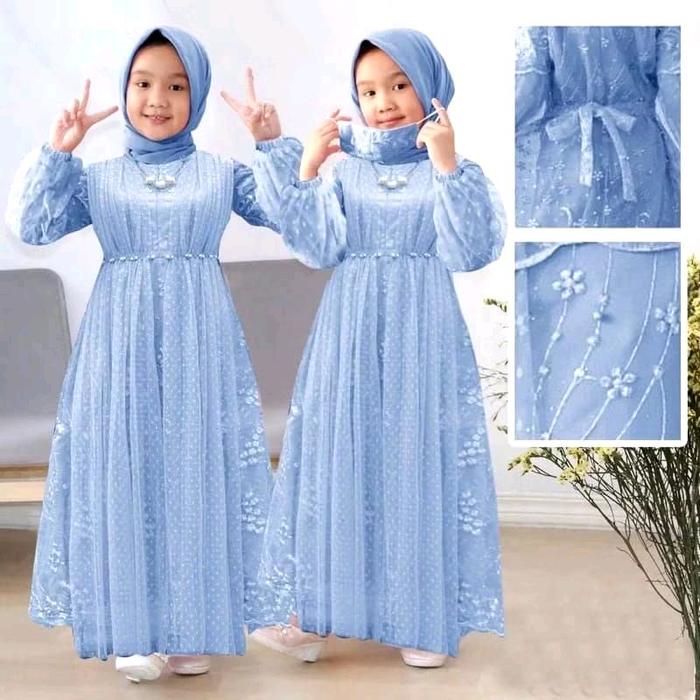 ( LAURA FASHION24 )gamis MAXI JAHWARA KIDS# 2-12 tahun#bahan brukat mutiara.tile mutiara full depan 