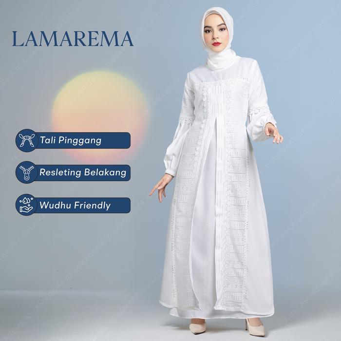 LAMAREMA Lora Gamis Abaya Brokat Renda Putih