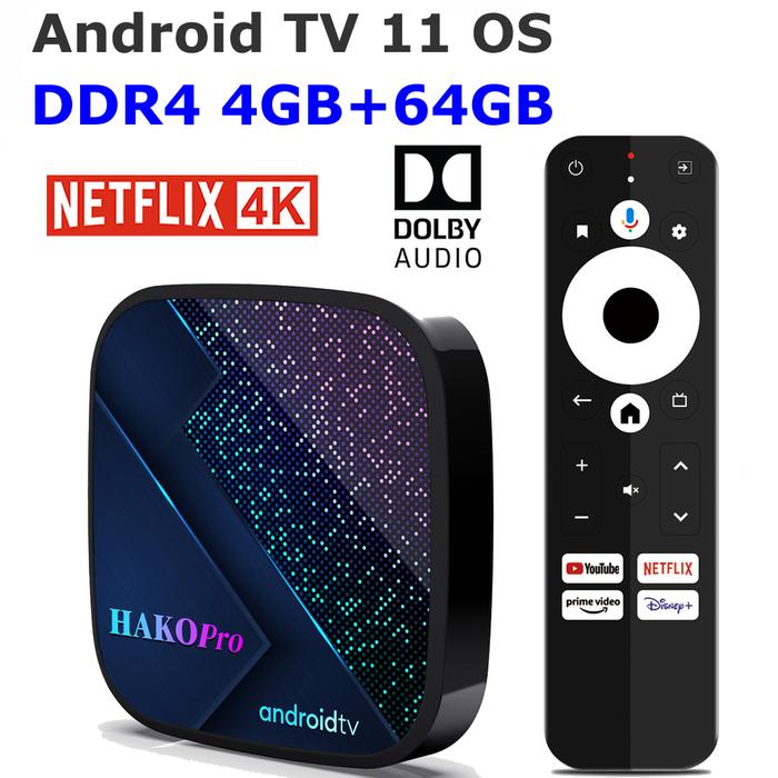 Google Certified Android TV 11 OS TV Box Hako Pro 4GB DDR4 RAM 64GB