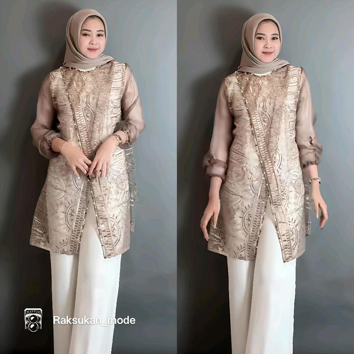 Keyra Outer Brokat/Keyra Tunik Brokat ful payet mix organza Mewah Nyaman