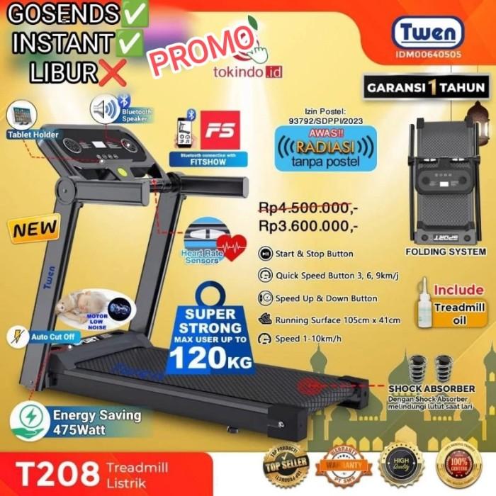 TWEN T208 Treadmill Elektrik Lipat - 6 Shock Absorber, Motor DC 1.5 HP, Layar LCD