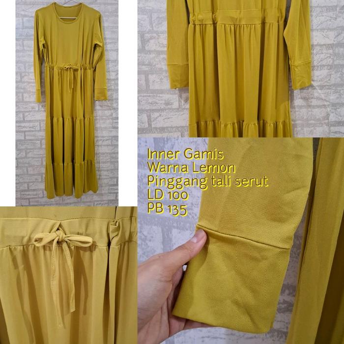 Inner Gamis Kuning Lemon Bahan Jersey Pinggang Tali Serut