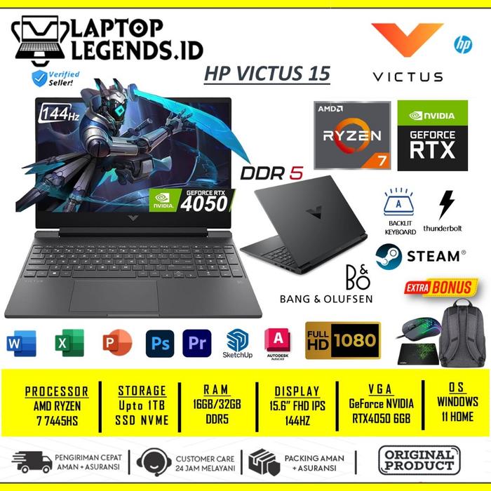 Laptop Gaming HP VICTUS 15 AMD RYZEN 7 7445HS DDR5 32GB 1TB SSD RTX4050 6GB FHD IPS 144hz Windows 11