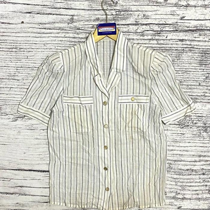 Kemeja blouse blus atasan wanita cewek perempuan salur garis putih no brand second bekas thrift