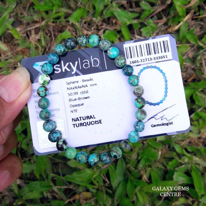 Gelang Pirus NTE Turquoise Permata Batu Natural Beserta Sertifikat Memo
