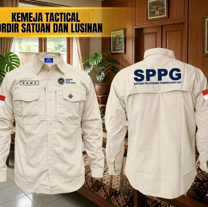 kemeja tactical sppg baju pdh tactical bgn free bordir nama dan jabatan biru muda lengan panjang
